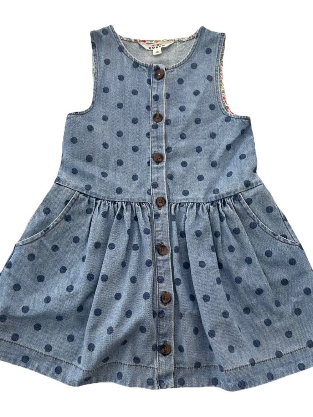 Mini Boden Girls Pinafore Dress 5-6 Blue Denim Cotton